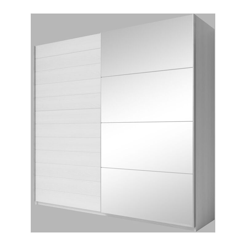 Armoire 2 portes coulissantes 200cm Coloris blanc avec miroir. Collection FLOYD - Blanc