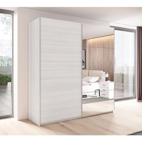 Armoire 2 portes coulissantes 220cm Coloris blanc avec miroir. Collection FLOYD - Blanc