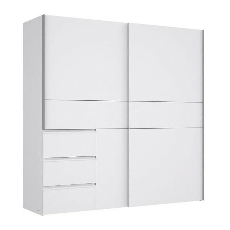 Armoire 2 portes coulissantes 3 tiroirs - Blanc - L 200,1 x P 61,2 x H 200,5 cm - WINN2