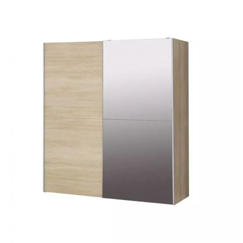 Meubletmoi - Armoire 2 portes coulissantes 5 tablettes décor bois et miroir - jeik