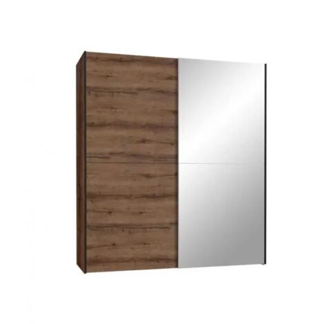 Armoire 2 portes coulissantes 5 tablettes décor chêne miroir - JEIK
