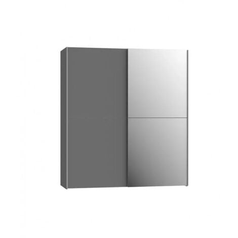 Armoire 2 portes coulissantes 5 tablettes gris foncé miroir - JEIK