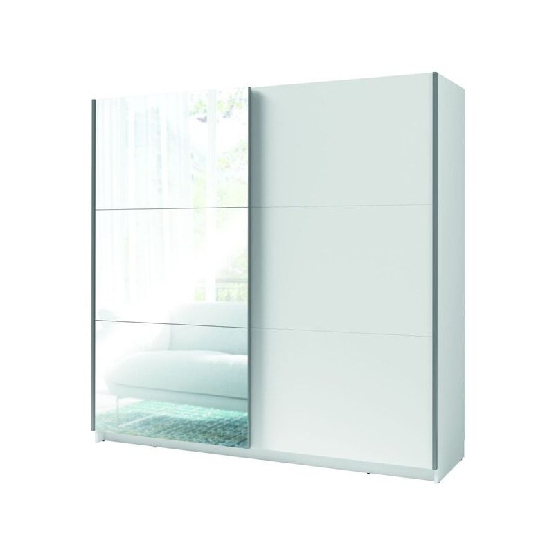 Meublorama - Armoire 2 portes coulissantes avec miroir - 150 cm- blanc alpin mat - collection arsala