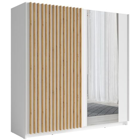 Armoire 2 portes coulissantes avec miroir 200 cm - blanc et chêne - Collection STRANO