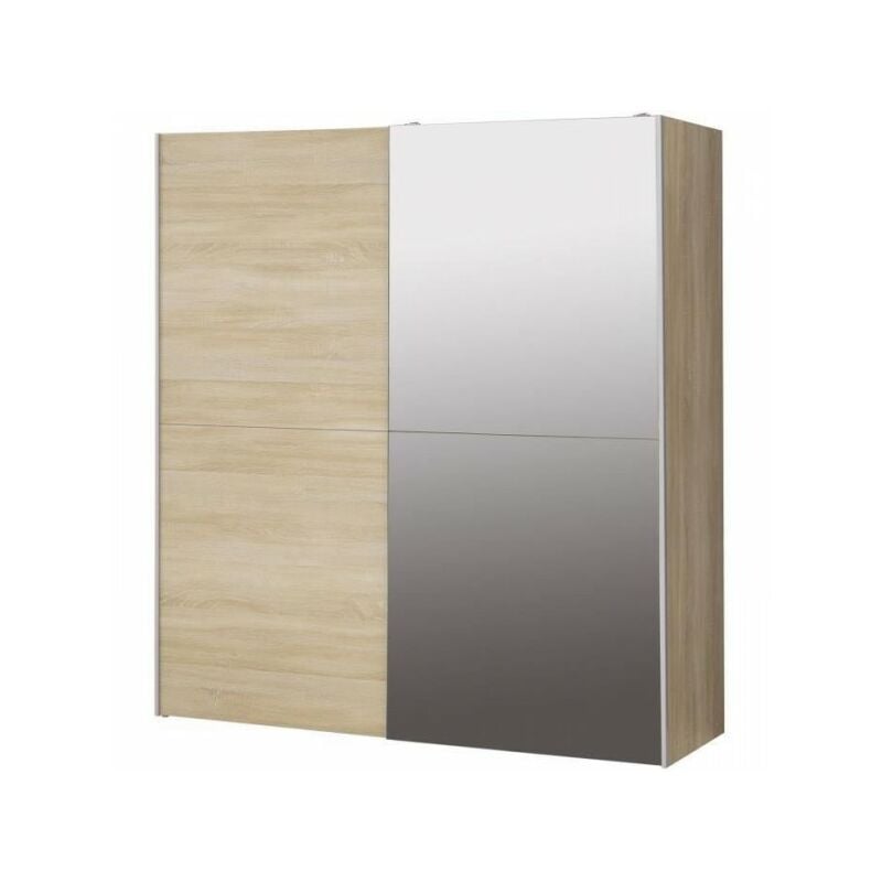 Sans Marque - Armoire 2 portes coulissantes avec miroir - Chene sonoma - l 170,3 x p 61,2 x h 190,5 cm - ulos