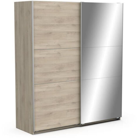 Armoire 2 portes coulissantes avec miroir - GHOST - Chêne - 178,1 x 203 x 59,9 cm - DEMEYERE