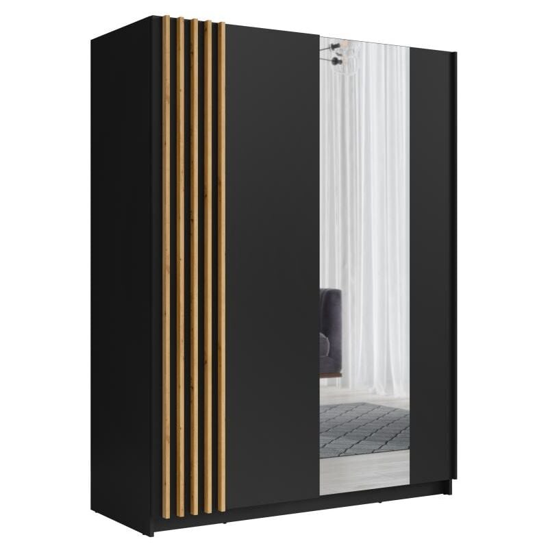 Vente-unique - Armoire 2 portes coulissantes - Avec miroir - L150 cm - Noir et naturel - calela