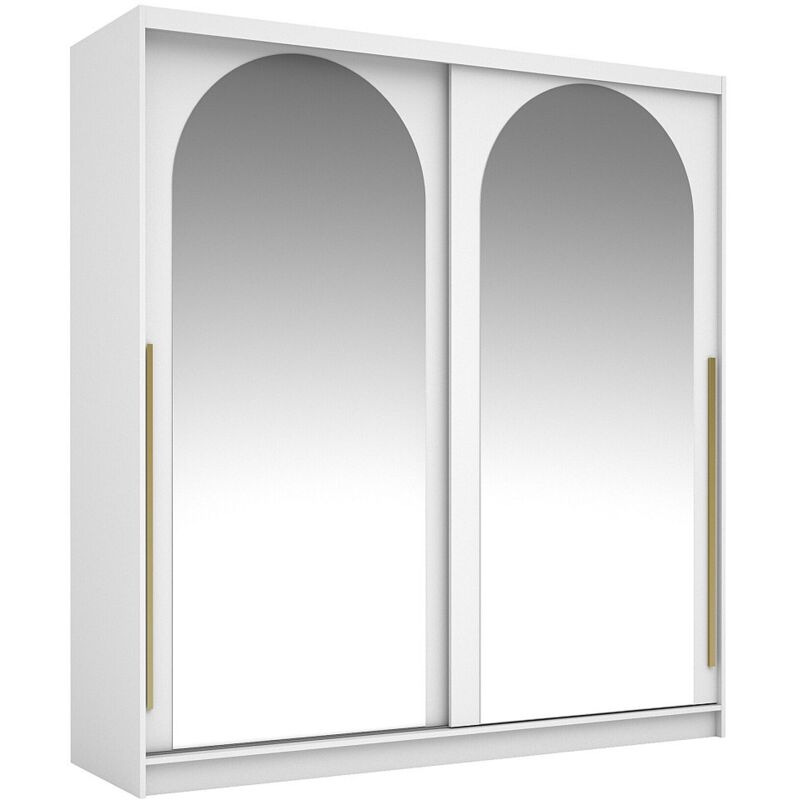Armoire 2 portes coulissantes – Avec miroirs – L200 cm – Coloris : Blanc - ALVARENO