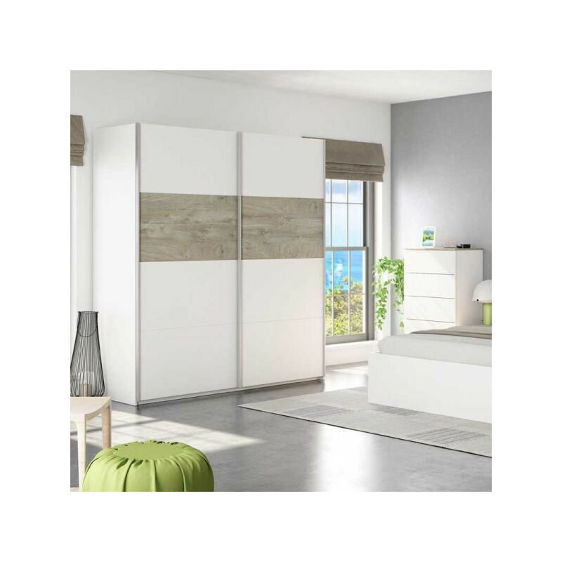 TMM - Armoire 2 portes coulissantes Blanc/Chêne - copila - l 180 x l 60 x h 200 cm