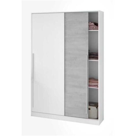 Armoire moderne 2 portes coulissantes – 3 étagères et tringle à vêtements – Dimensions 120x50x200 cm – Ciment et blanc – Habitdesign - 120x50h200