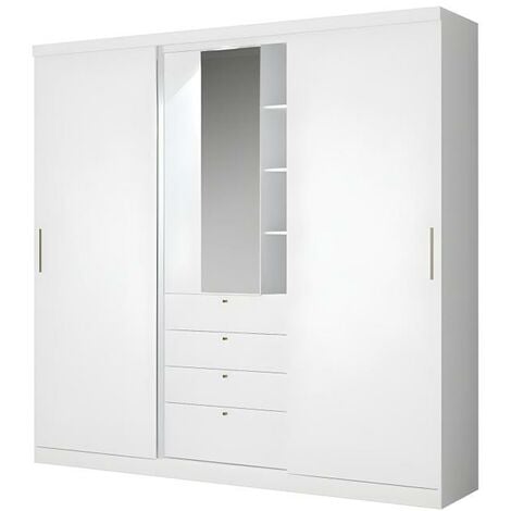 Armoire 2 portes coulissantes blanc-marbre avec miroir 190x60x180 cm