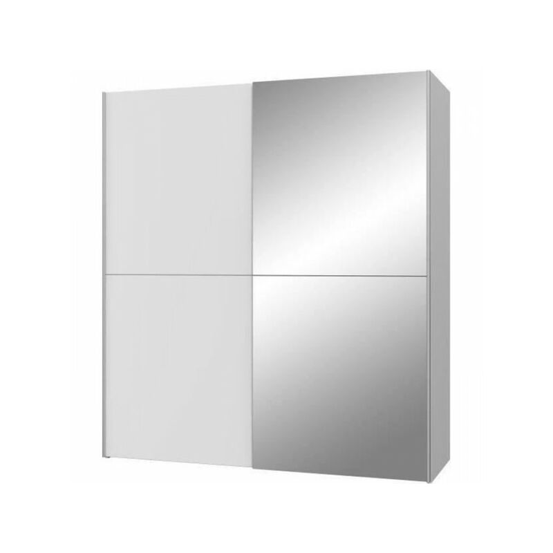 Sans Marque - Armoire 2 portes coulissantes + miroir - Panneaux de particules - Blanc mat - l 170,3 x p 61,2 x h 190,5 cm - ulos