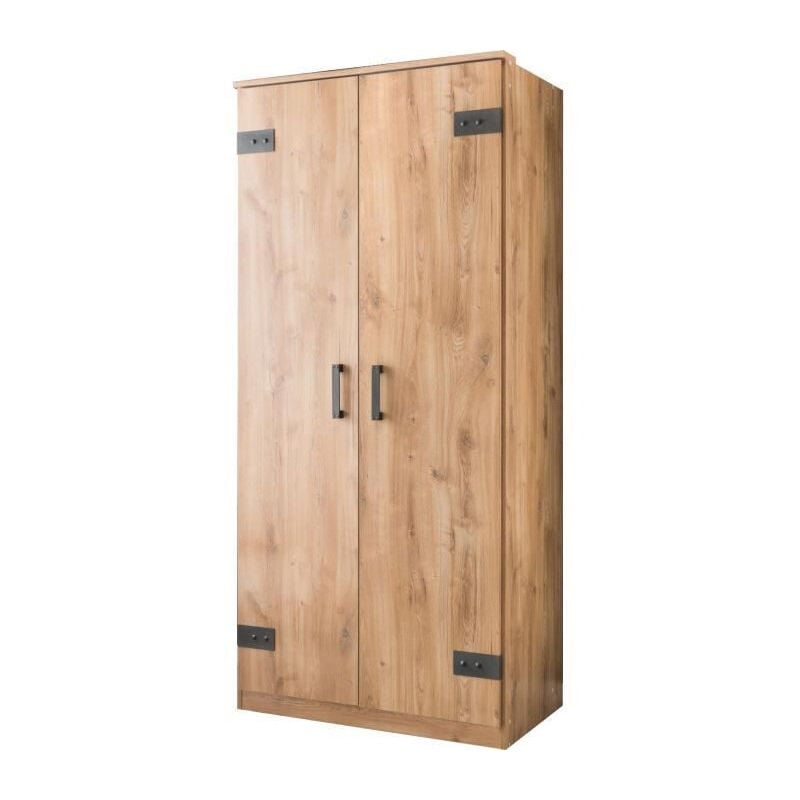 Calicosy - Armoire de chambre - trikala - Chene poutre / Graphite - 2 portes - 90 x 58 x 198 cm
