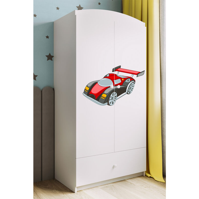 Les Tendances - Armoire 2 portes 1 tiroir Kocot Kids Babydream Voiture de course - Blanc