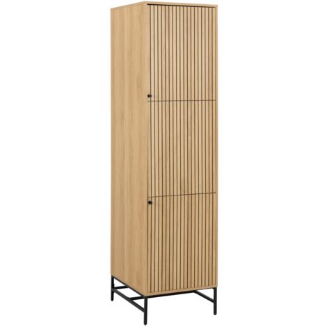 Armoire 2 portes et 2 étagères effet tasseaux BAÏKAL