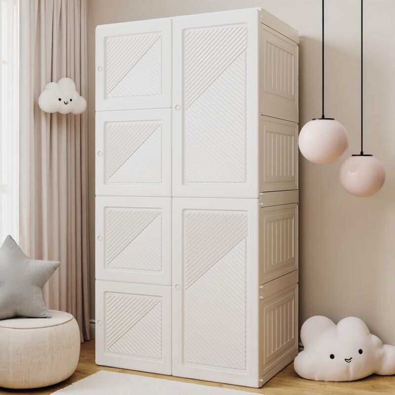 Tanant - Armoire 2 portes et 3 étagères - Armoires penderies portables, pliable armoire chambre à coucher - 69x50x136cm - blanc