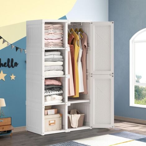 Armoire 2 portes et 3 étagères - Armoires penderies portables, pliable armoire chambre à coucher - 69x50x136cm - blanc