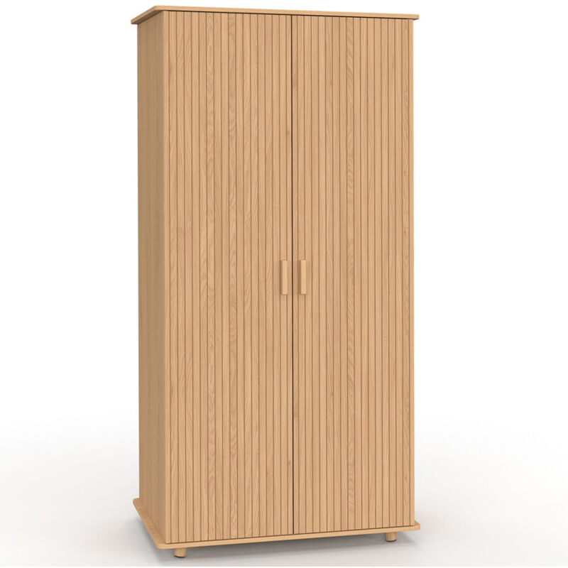 Idmarket - Armoire 2 portes juliette lattes tasseau bois coloris chêne penderie 80 cm avec étagères rangement