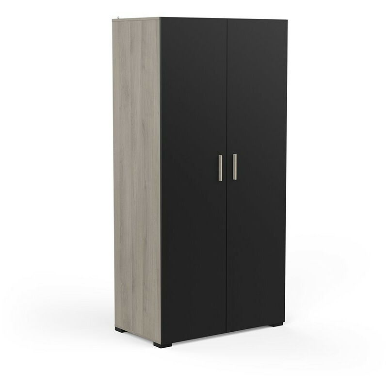 Demeyere - Armoire 2 portes penderie + lingère Izzy noir et bois
