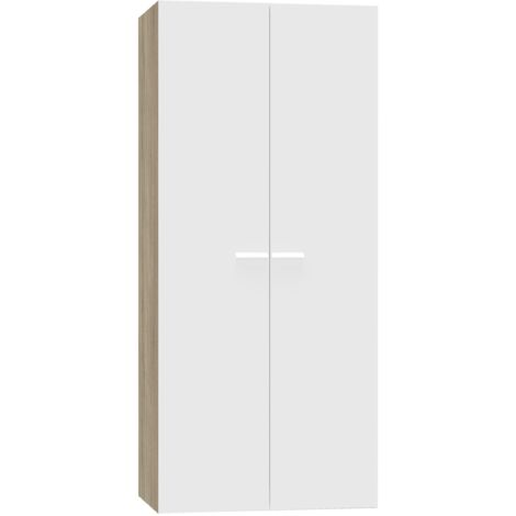 Armoire 2 Portes placard de rangement coloris Blanc/ Chêne Cambrien - Longueur 79 x Profondeur 52 x Hauteur 180 cm