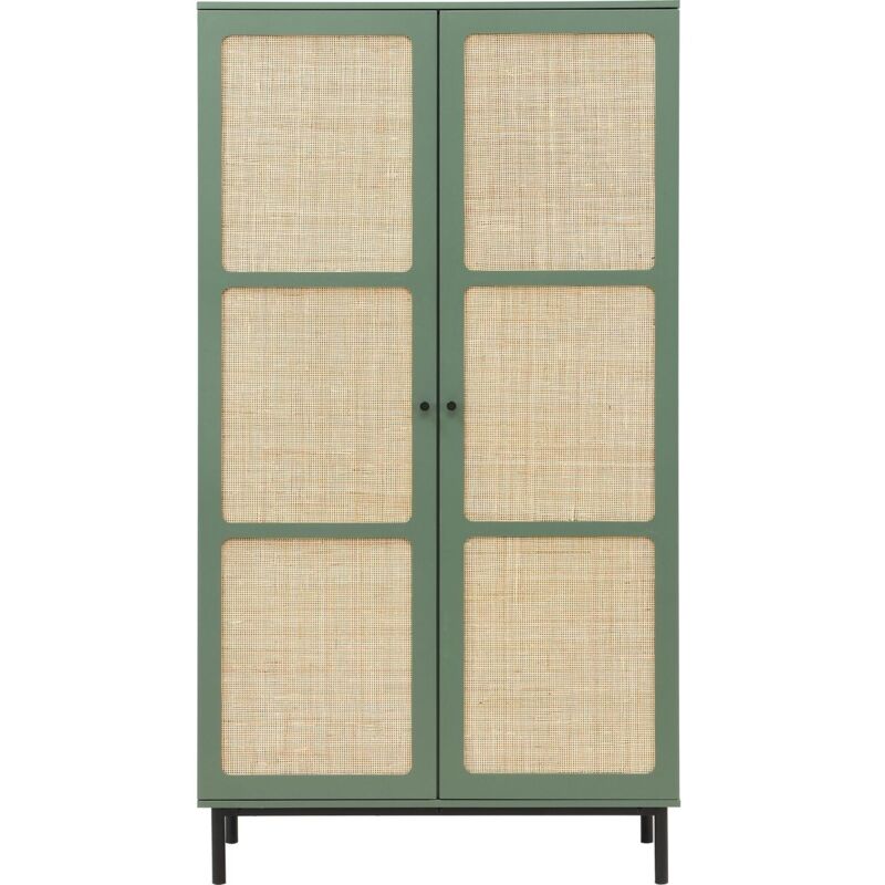 Armoire 2 portes vert et cannage 100 cm - Luma