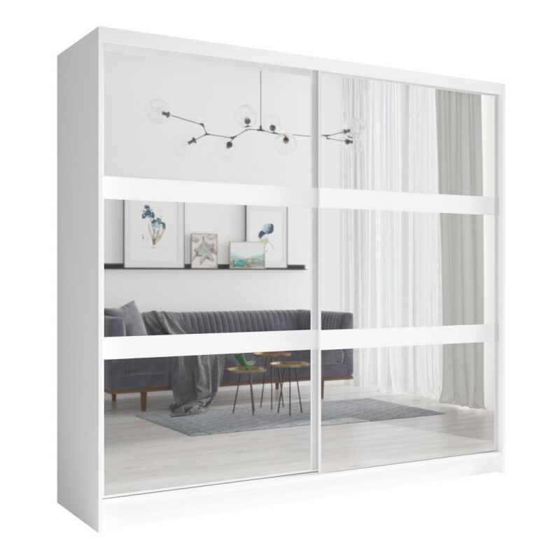 Armoire 230 cm 2 portes coulissantes avec miroir - blanc - Collection NOFI
