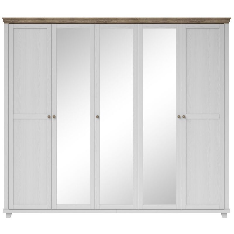 Armoire 250x220 avec 5 portes. Coloris blanc et chêne. Collection assia
