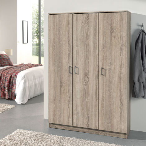 Armoire 3 portes 120x40x180 cm décor chêne naturel - RANGO