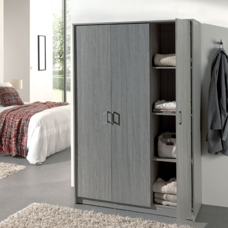 Armoire 3 portes 120x54x180 cm décor chêne grisé - RANGO