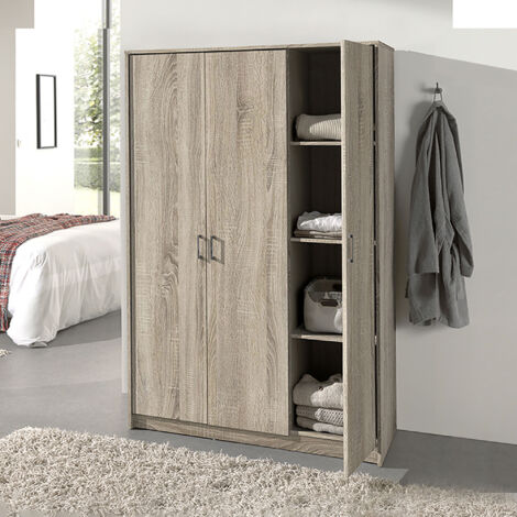 Armoire 3 portes 120x54x180 cm décor chêne - RANGO