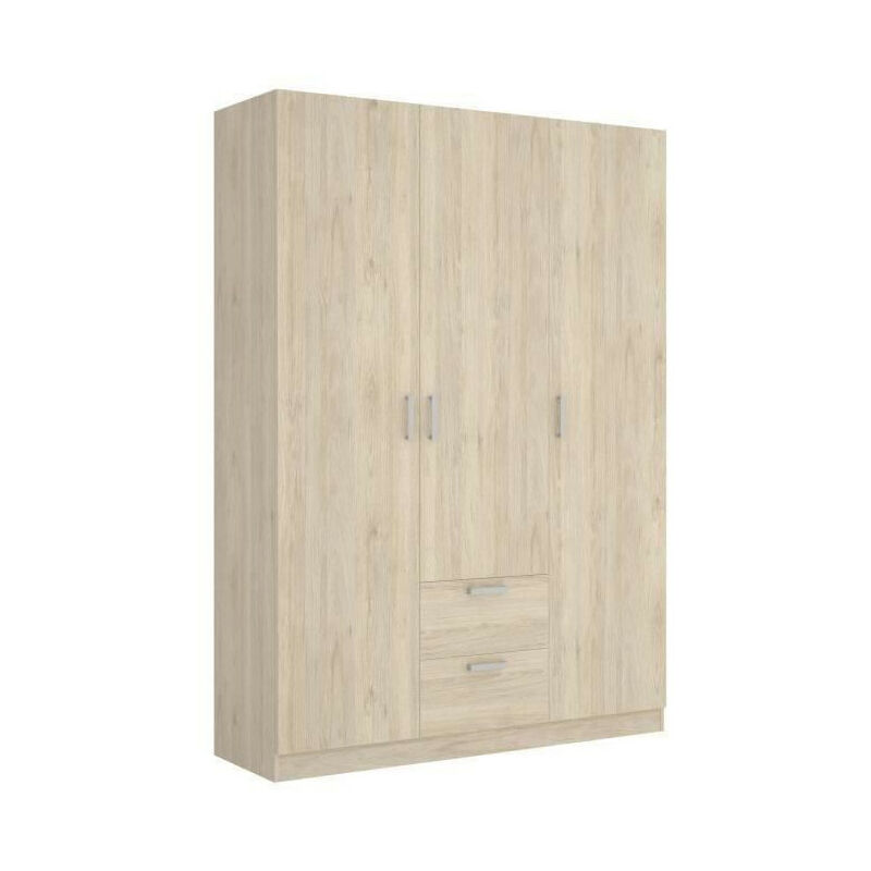 Armoire 3 portes + 2 tiroirs - Decor chene - L 150 x P 52 x H 215cm - MAXI