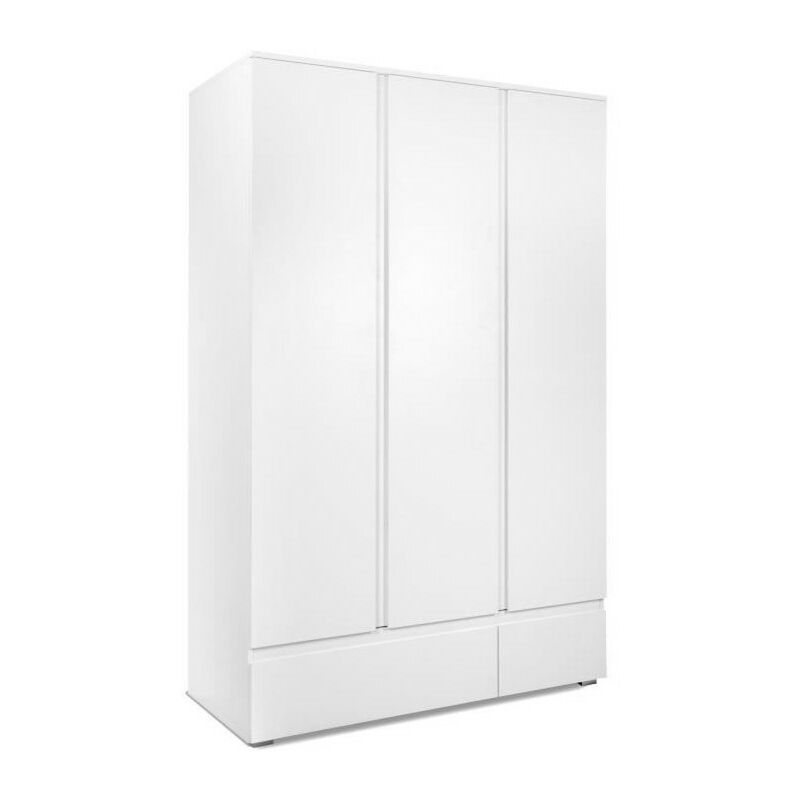 Calicosy - Armoire chambre adulte image 60B - Décor blanc - 3 portes + 2 tiroirs - L121,6 x H191 x P55 cm
