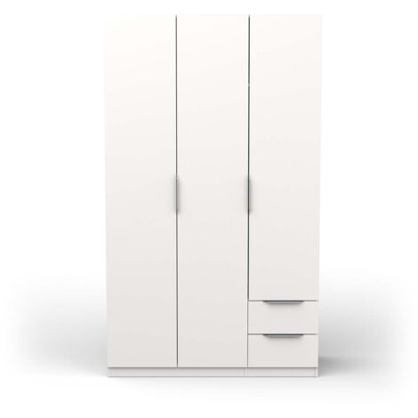 Armoire 3 portes 2 tiroirs couleur blanc mat - Largeur 119,4 x Profondeur 51,1 x Hauteur 203 cm