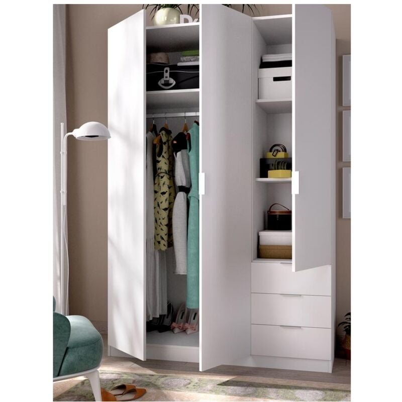 Befara - armoire 3 portes 3 tiroirs nine - Blanc