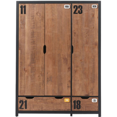 Armoire 3 Portes "Alex" 200cm Marron & Noir