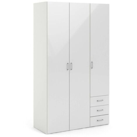 Armoire 3 Portes Aquilone, Penderie Chambre, 4 Étagères, 49,5x115,8 cm Blanc Brillant
