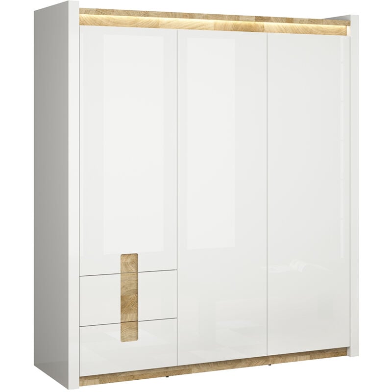 Petits-meubles - Armoire 3 portes avec led Helios Blanc laqué et Bois