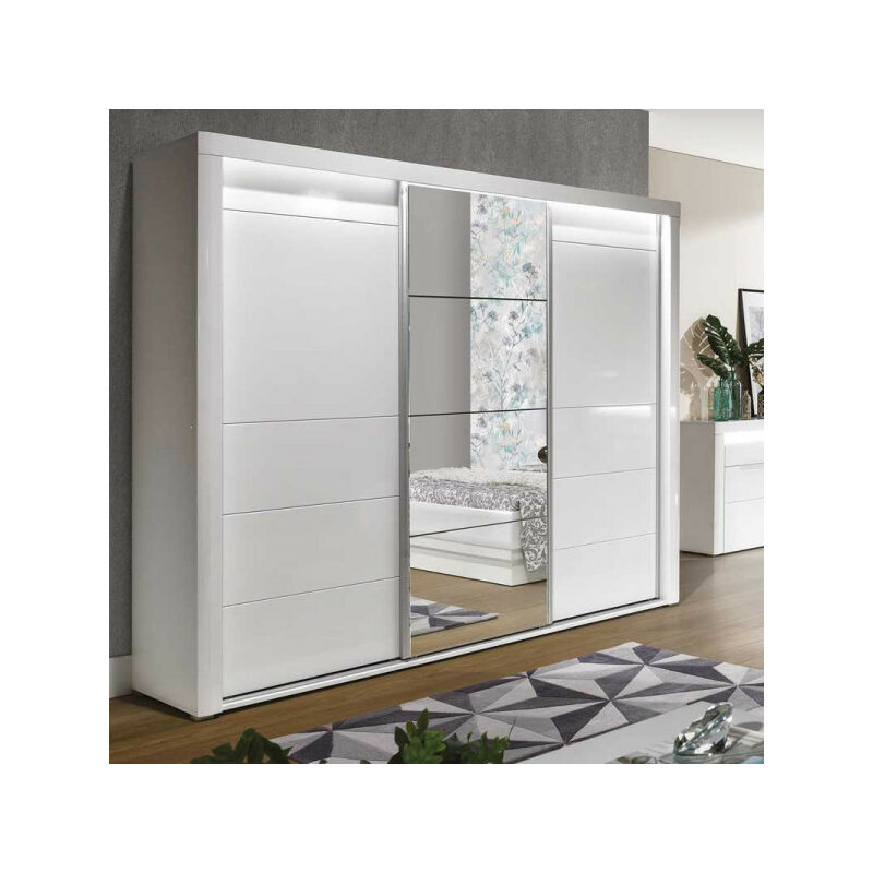 TMM - Armoire 3 portes coulissantes Blanc Brillant à led - kiele - l 235 x l 62 x h 210 cm