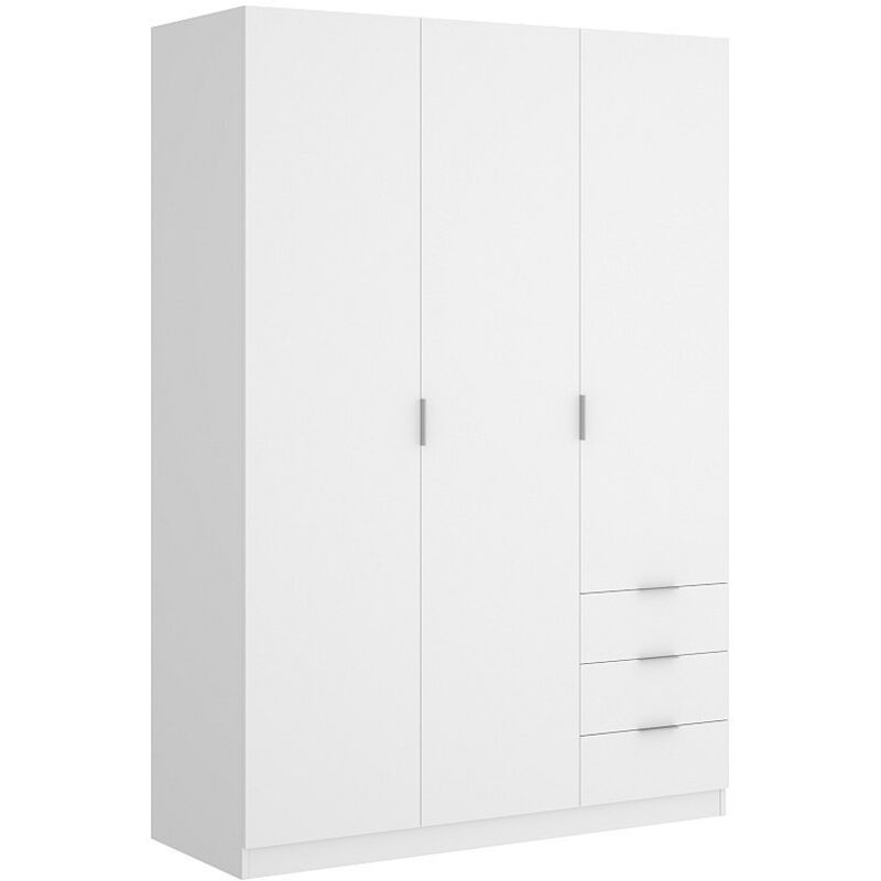 Mobimarket - Armoire 3 portes et 3 tiroirs - L121 cm - Blanc - listowel