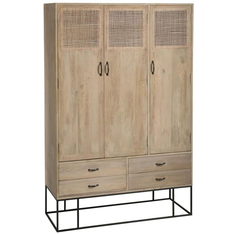 Armoire 3 portes et 4 tiroirs bois de manguier - Calicosy