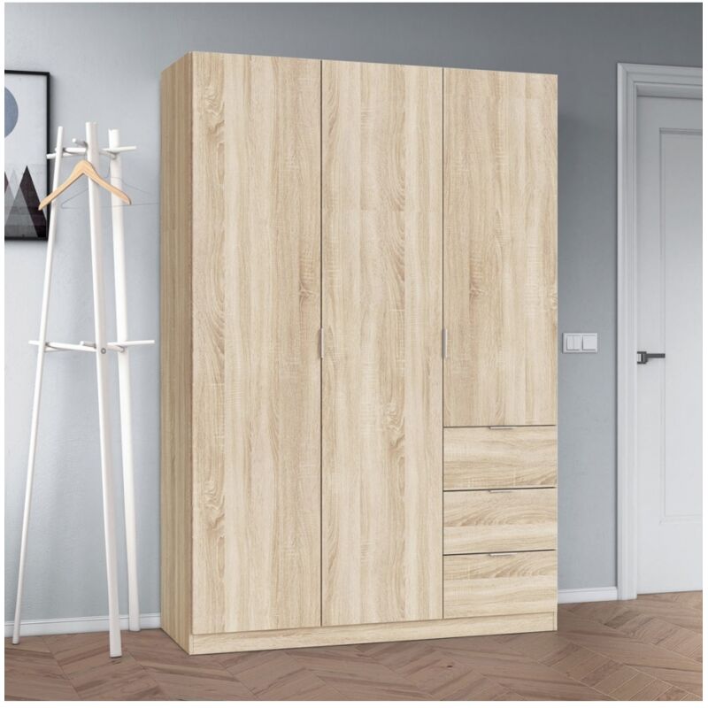 Befara - armoire 3 portes et tiroirs andromeda - Chêne - Chêne