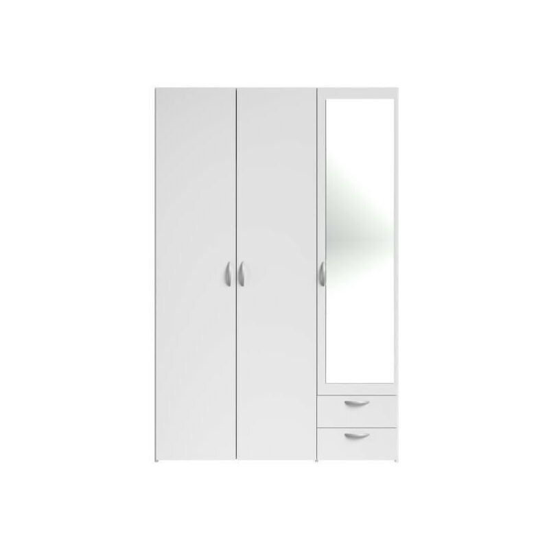 Les Tendances - Armoire 3 portes miroir décor blanc - L 120 x P 51 x H 185 cm