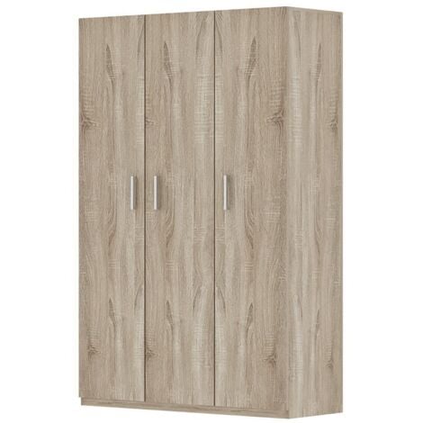 MEUBLORAMA Armoire 3 portes TOM – Chêne sonoma – Grand espace de rangement