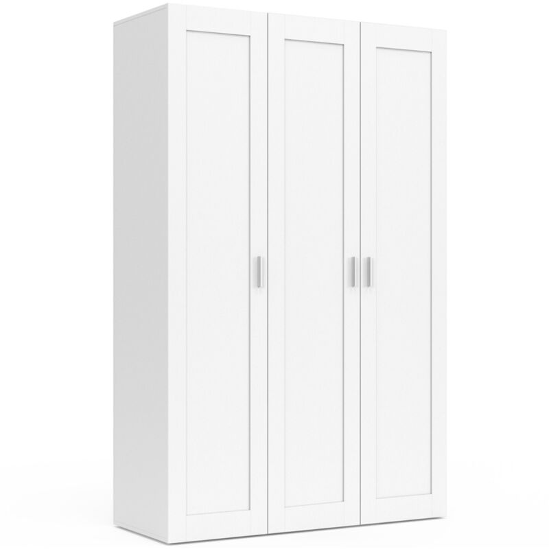 Armoire 3 portes vito blanc penderie 120 cm avec miroir et étagères