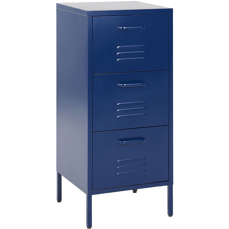 Beliani - Armoire de Rangement en Métal à 3 Tiroirs Industrielle pour Bureau à Domicile Bleu Marin Wostok