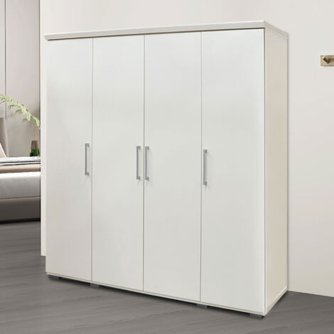 Armoire 4 portes 160x52x183 cm décor blanc - MIKE