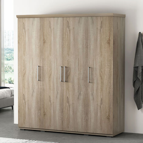 Armoire 4 portes 160x52x183 cm décor chêne - MIKE