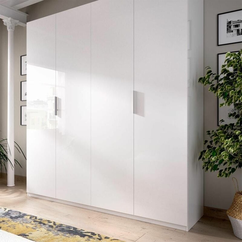 Armoire Essen 4 portes blanches Blanc brillant 180 x 204 x 52 cm - Blanc brillant
