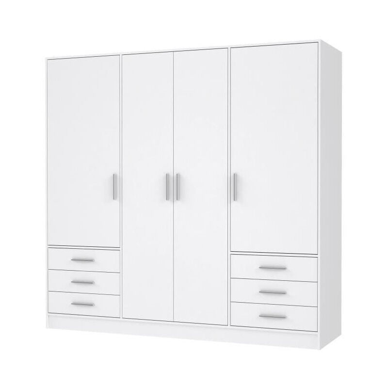 Les Tendances - jupiter Armoire 4 portes 6 tiroirs - Blanc mat - l 206,5 x p 60 x h 200 cm