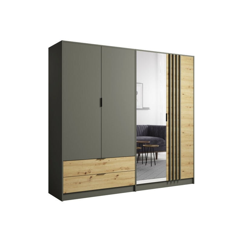 Alcos - Armoire 4 portes avec miroir + 2 tiroirs Rimini
